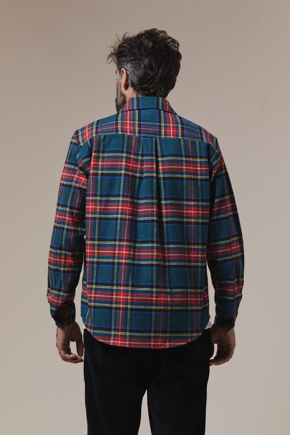 Chemise casual flanelle coton - Vert rouge et jaune