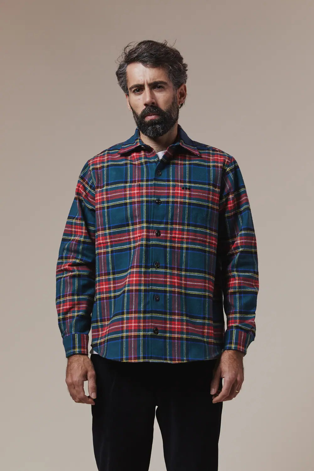 Chemise casual flanelle coton - Vert rouge et jaune