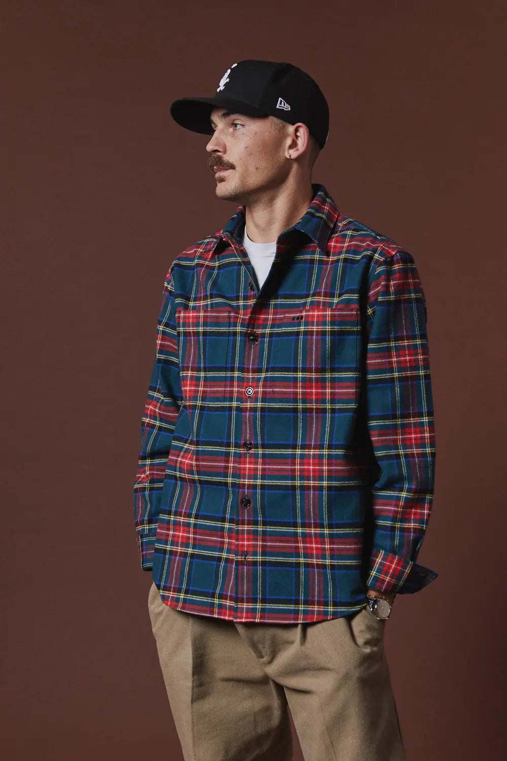 Chemise casual flanelle coton - Vert rouge et jaune