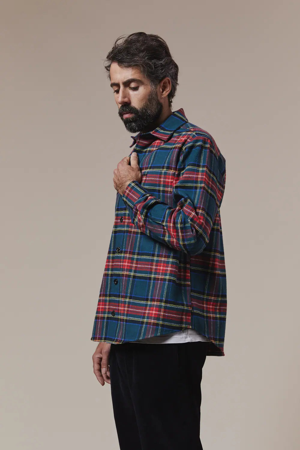 Chemise casual flanelle coton - Vert rouge et jaune