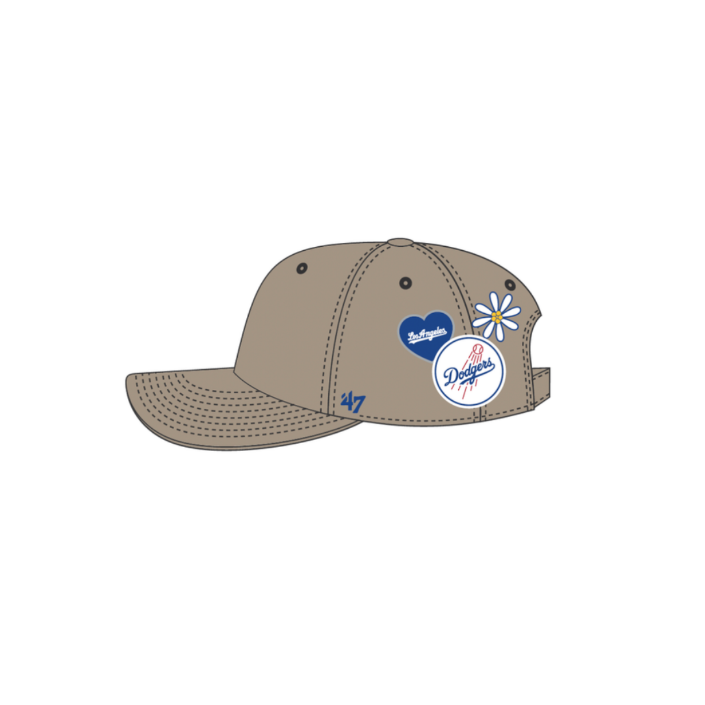 Casquette LA Dodgers Badges Clean Up - Khaki