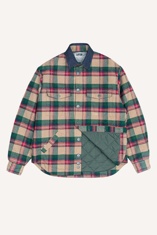 Quilted jacket - Checkered - Camel green and red
