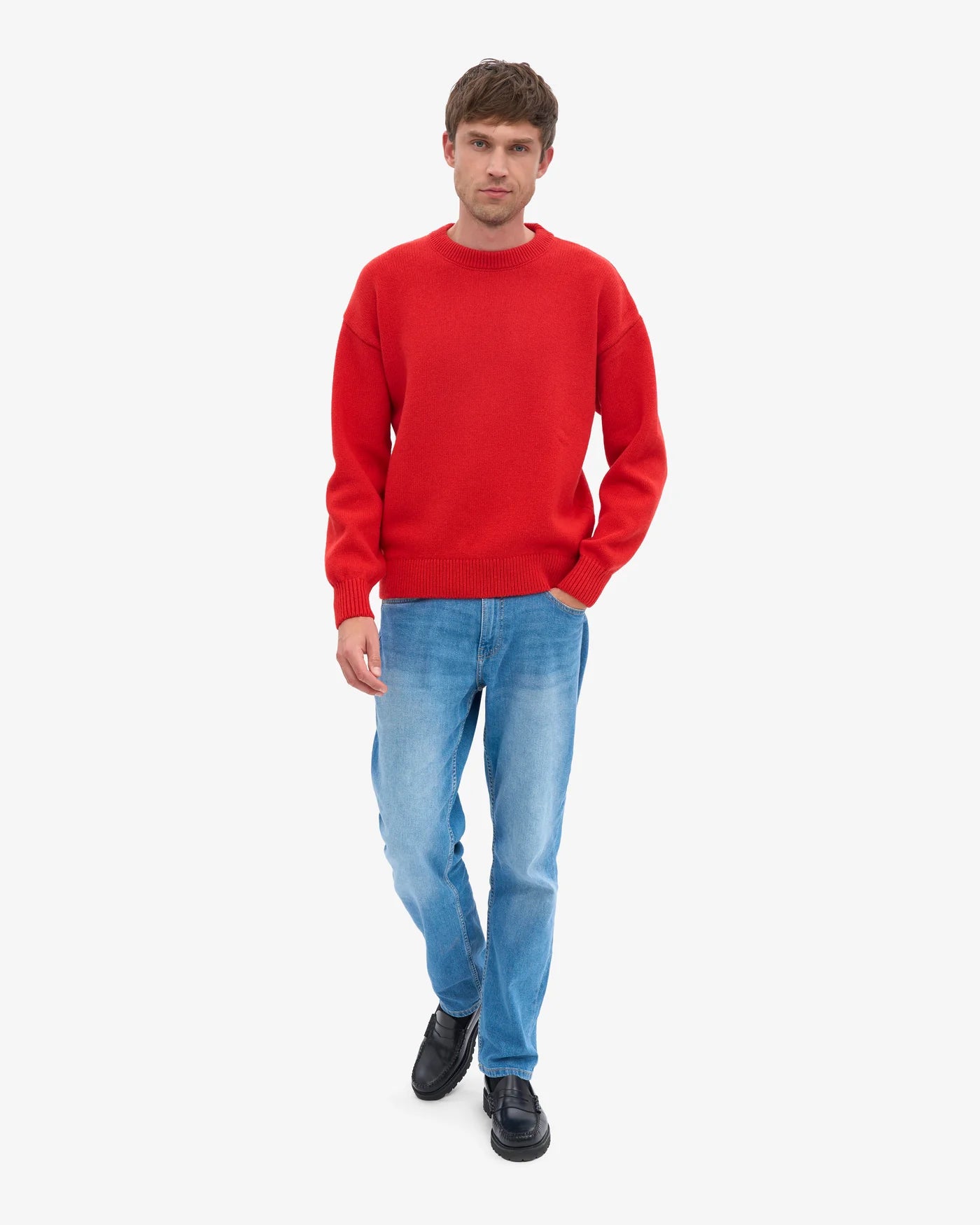 Oversized Merino Wool Crew - Red Tangerine