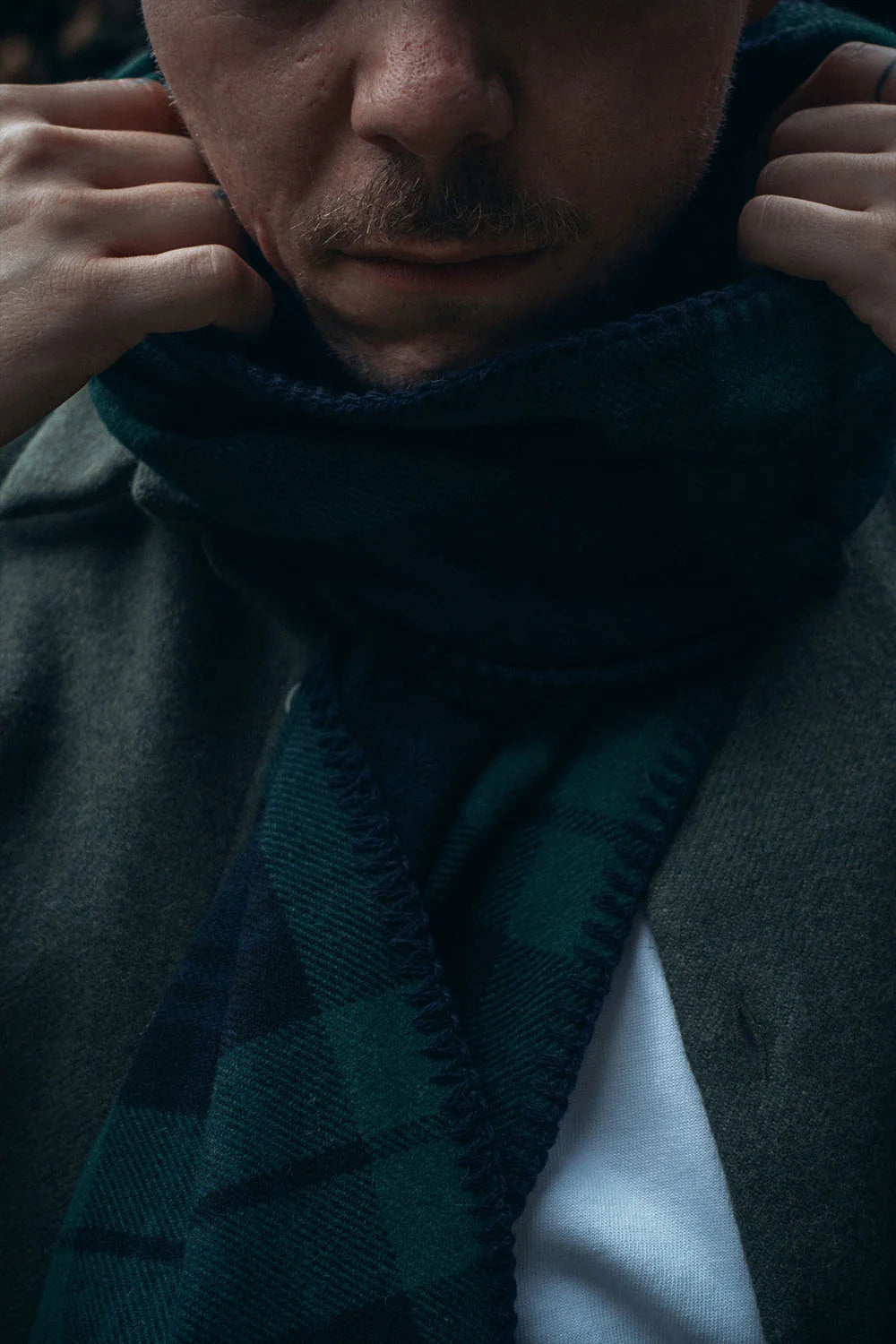 Echarpe en laine - Tartan marine et vert