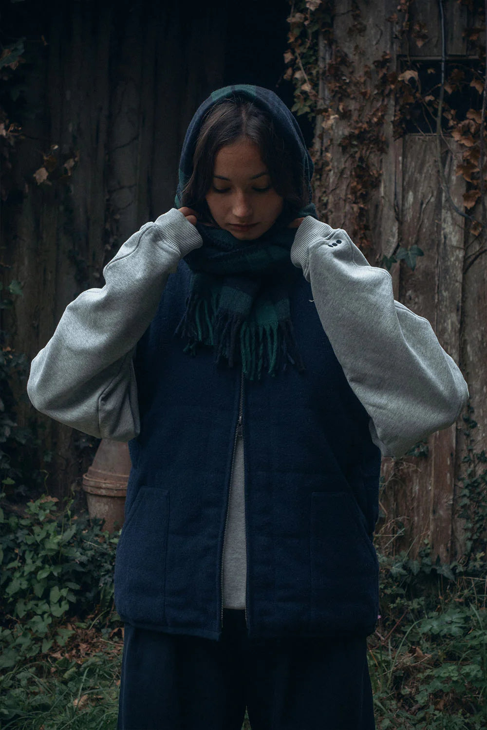 Echarpe en laine - Tartan marine et vert