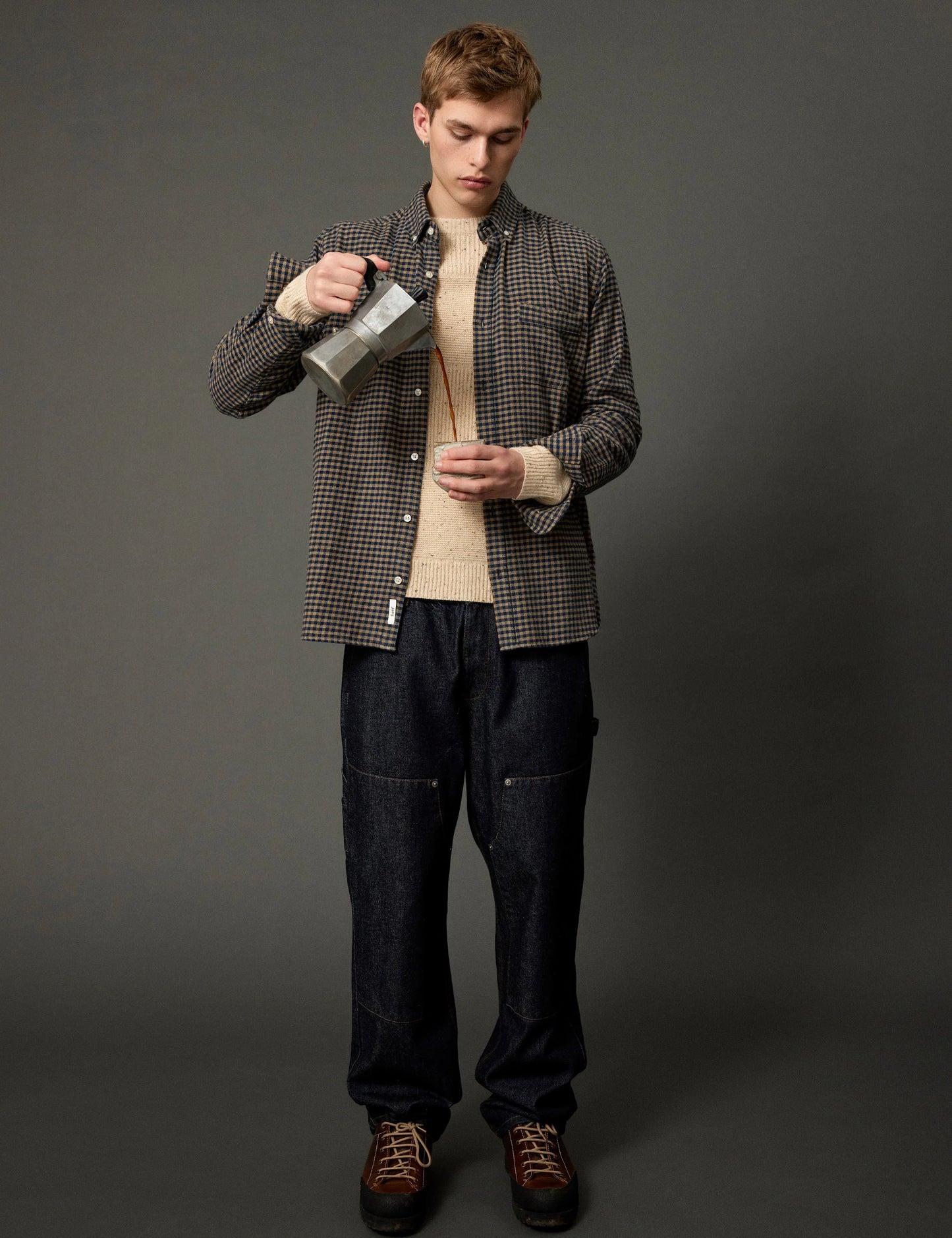 Creek Flannel Shirt - Burnt Khaki / Navy