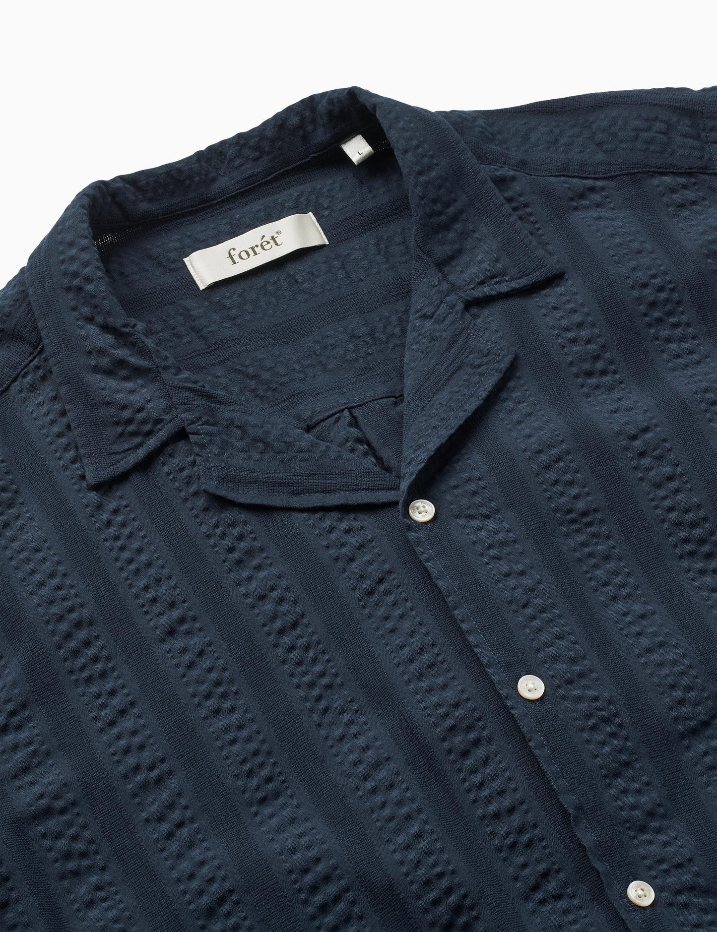 Peer Jacquard Stripe SS Shirt - Navy