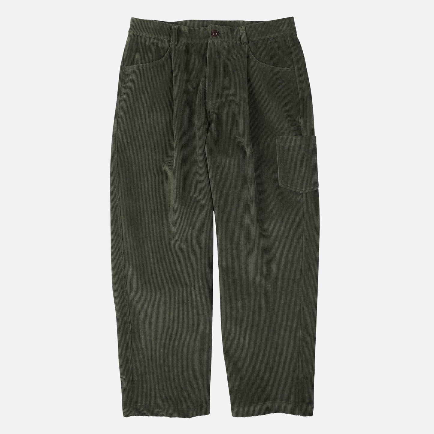 Corduroy Wide One Tuck Pant - Olive