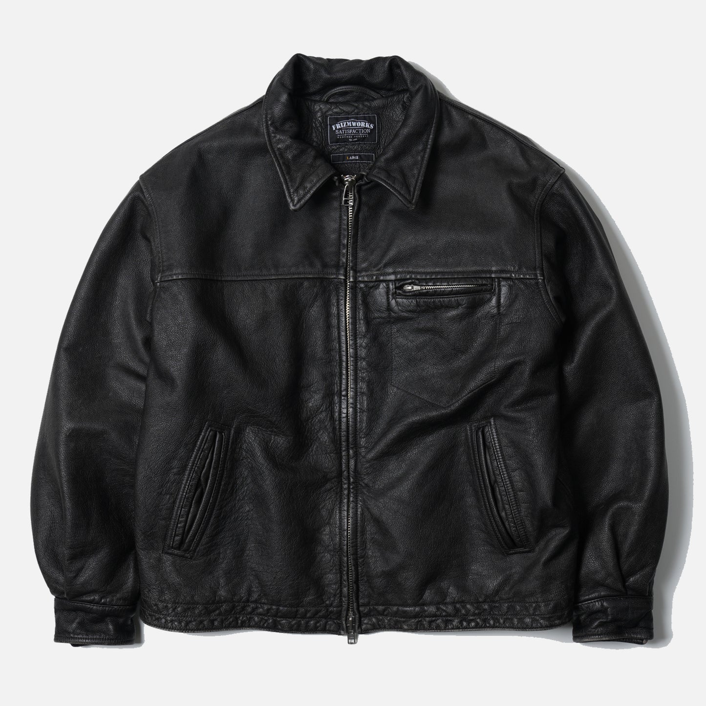 Destroyed Cowhide Leather Jacket - Washed Black