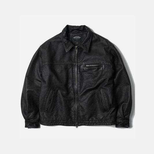 Destroyed Cowhide Leather Jacket - Washed Black