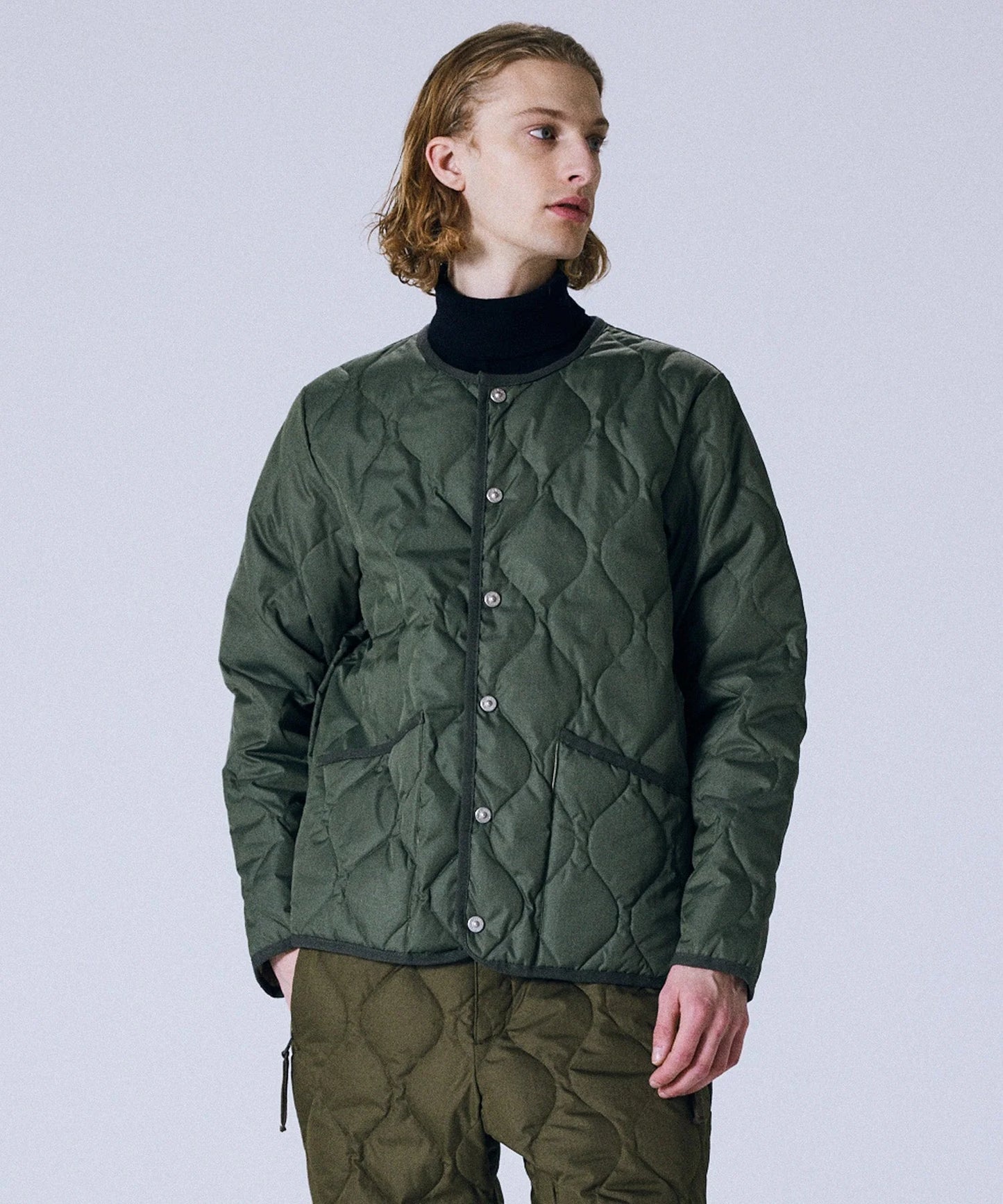 Military Crew Neck Down Jacket - Olive