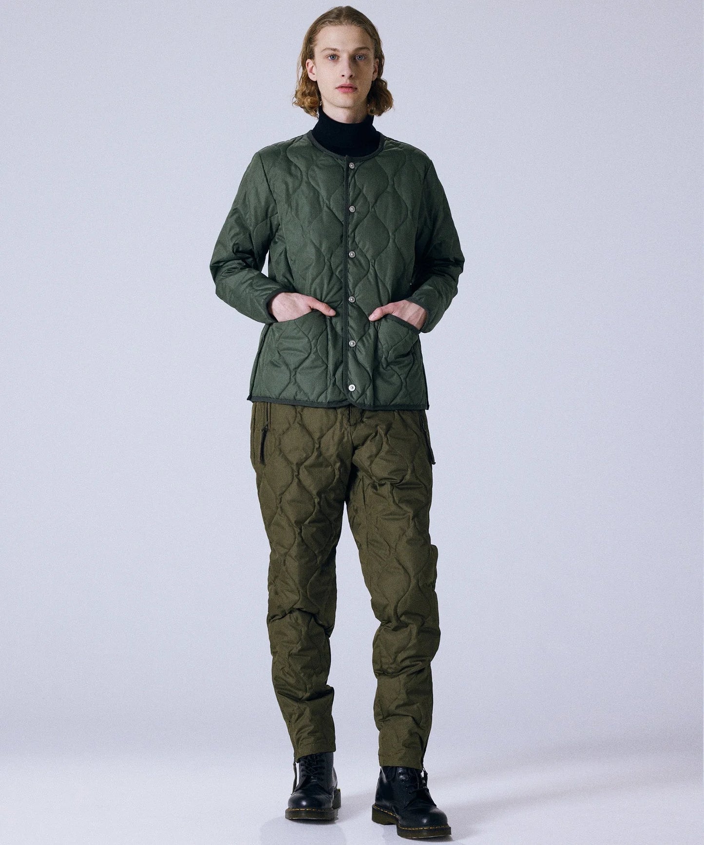 Military Crew Neck Down Jacket - Olive