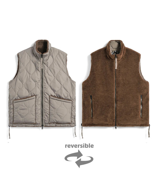 Military Reversible - Down x Boa Hi Neck Vest - D.Choco x Beige