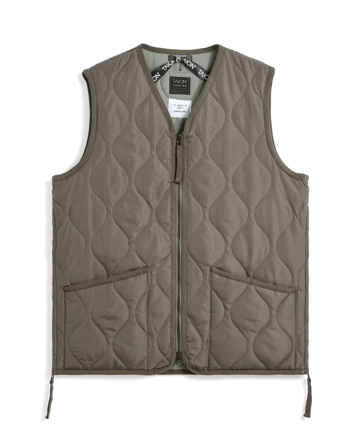 Military V-Zip Neck Down Vest - D.Khaki