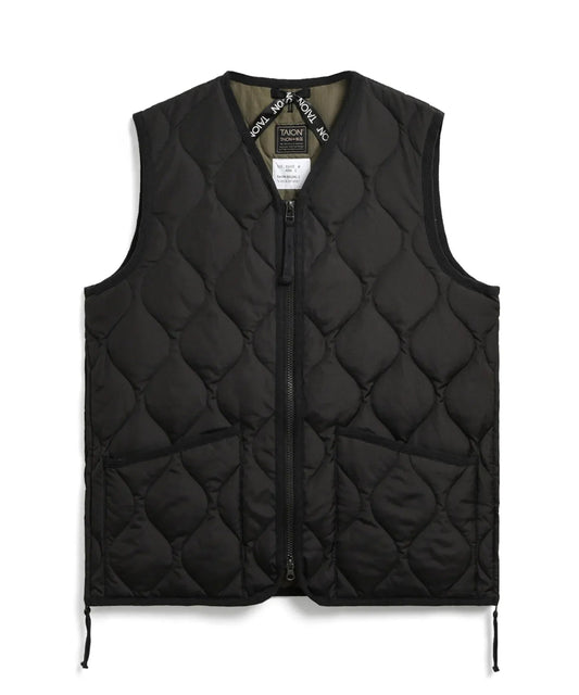 Military W-Zip Neck Down Vest - Black