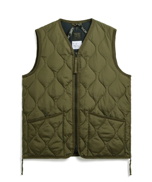 Military W-Zip Neck Down Vest - D.Olive