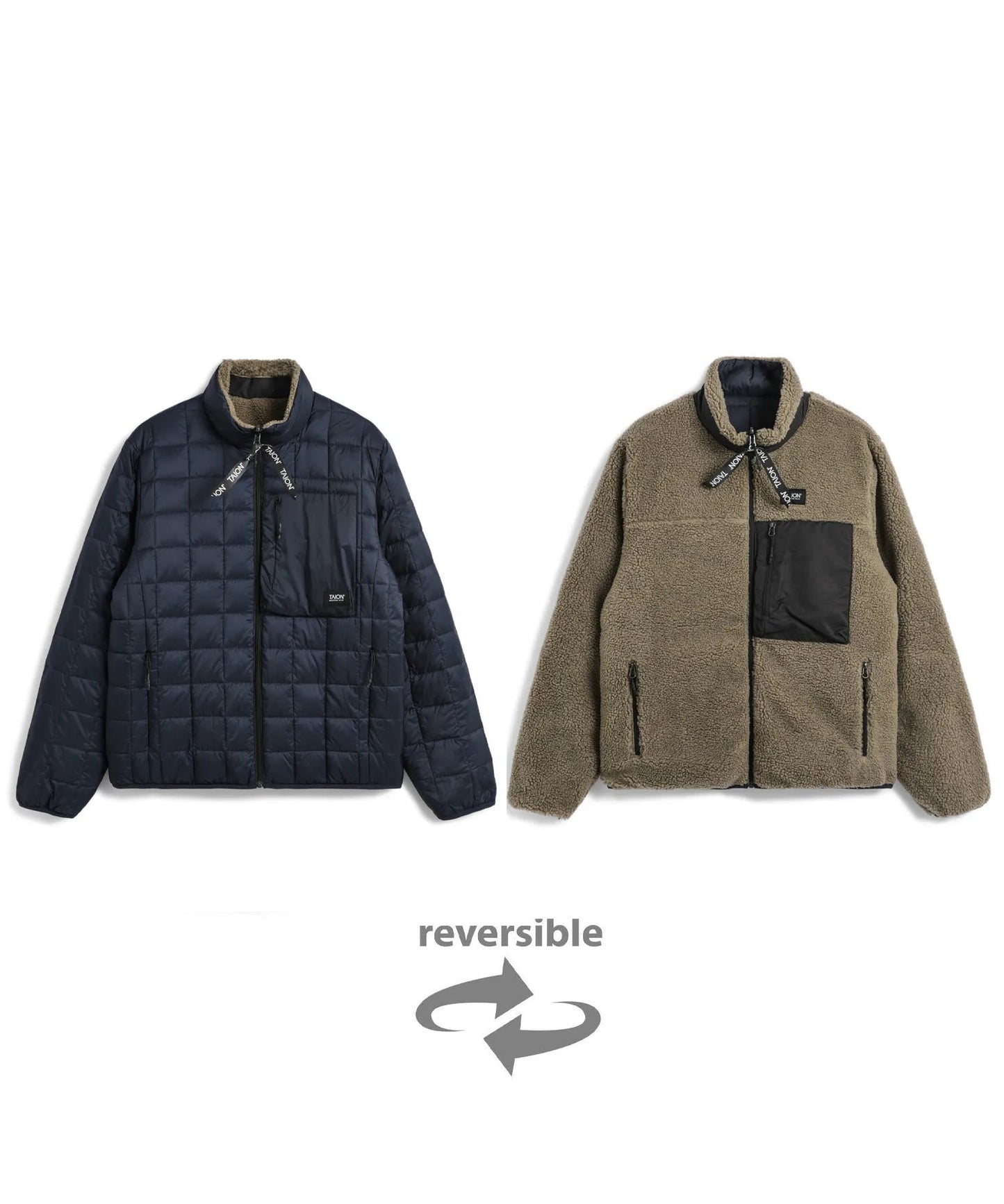 Mountain Reversible - Down x Light Boa Hi Neck Jacket - D.Navy x D.Beige