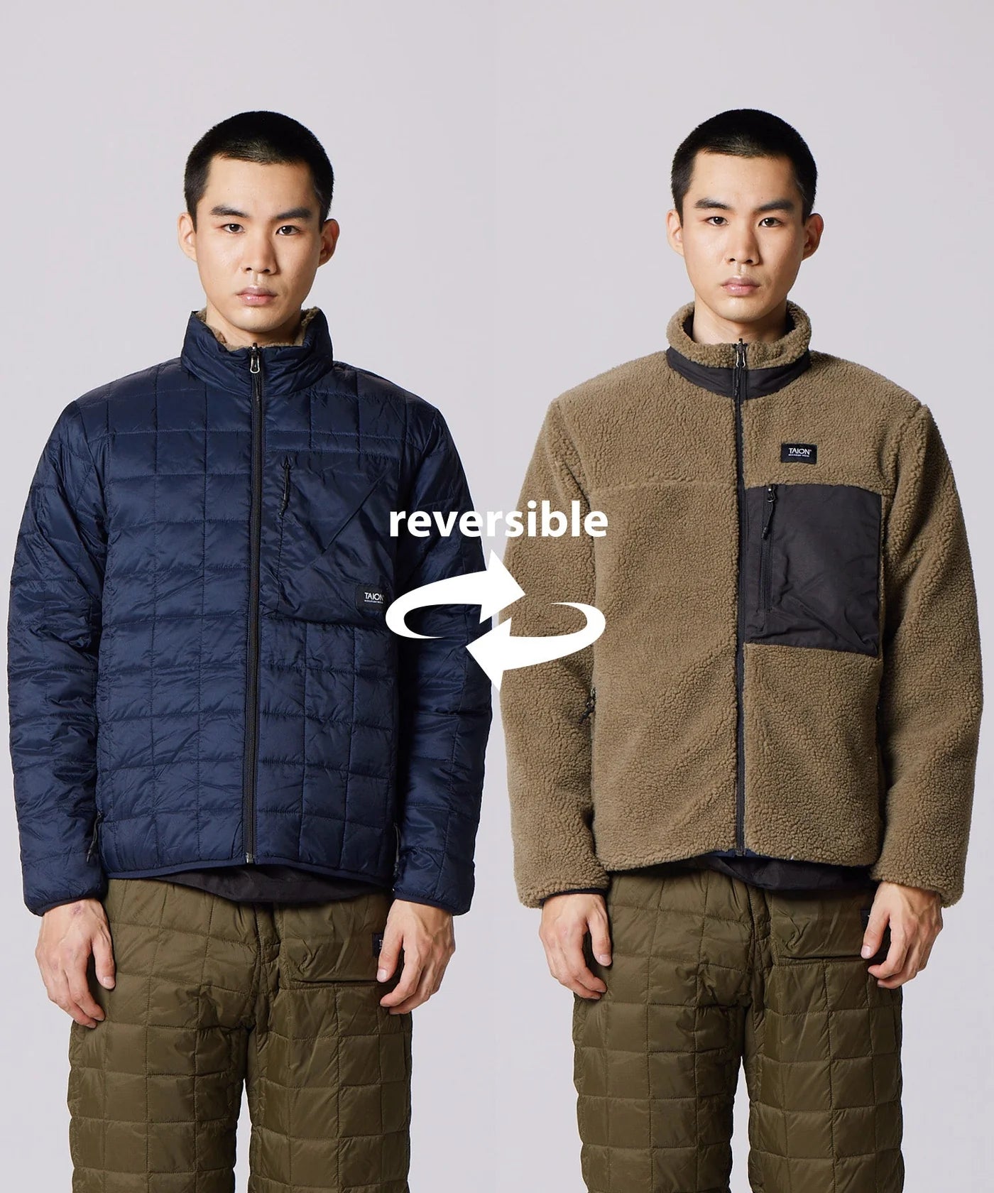 Mountain Reversible - Down x Light Boa Hi Neck Jacket - D.Navy x D.Beige