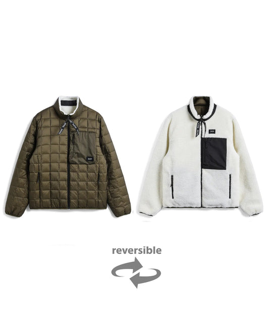 Mountain Reversible - Down x Light Boa Hi Neck Jacket - D.Olive x Ivory