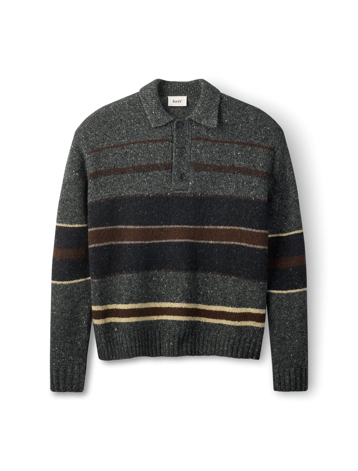 Dawn Stripe Knit Polo - Grey Melange
