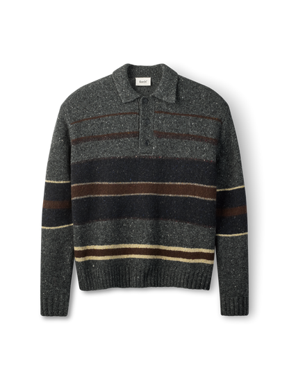 Dawn Stripe Knit Polo - Grey Melange