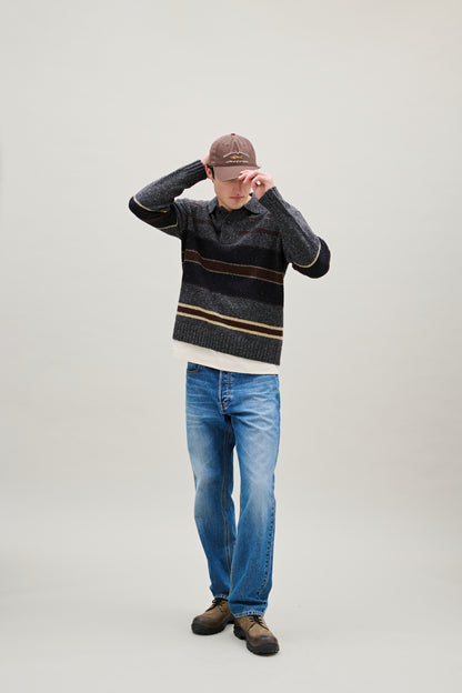Dawn Stripe Knit Polo - Grey Melange