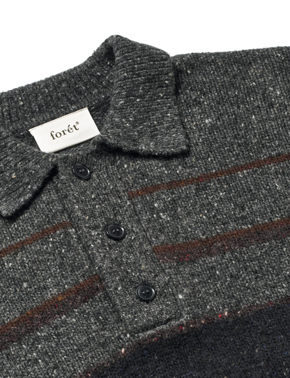 Dawn Stripe Knit Polo - Grey Melange