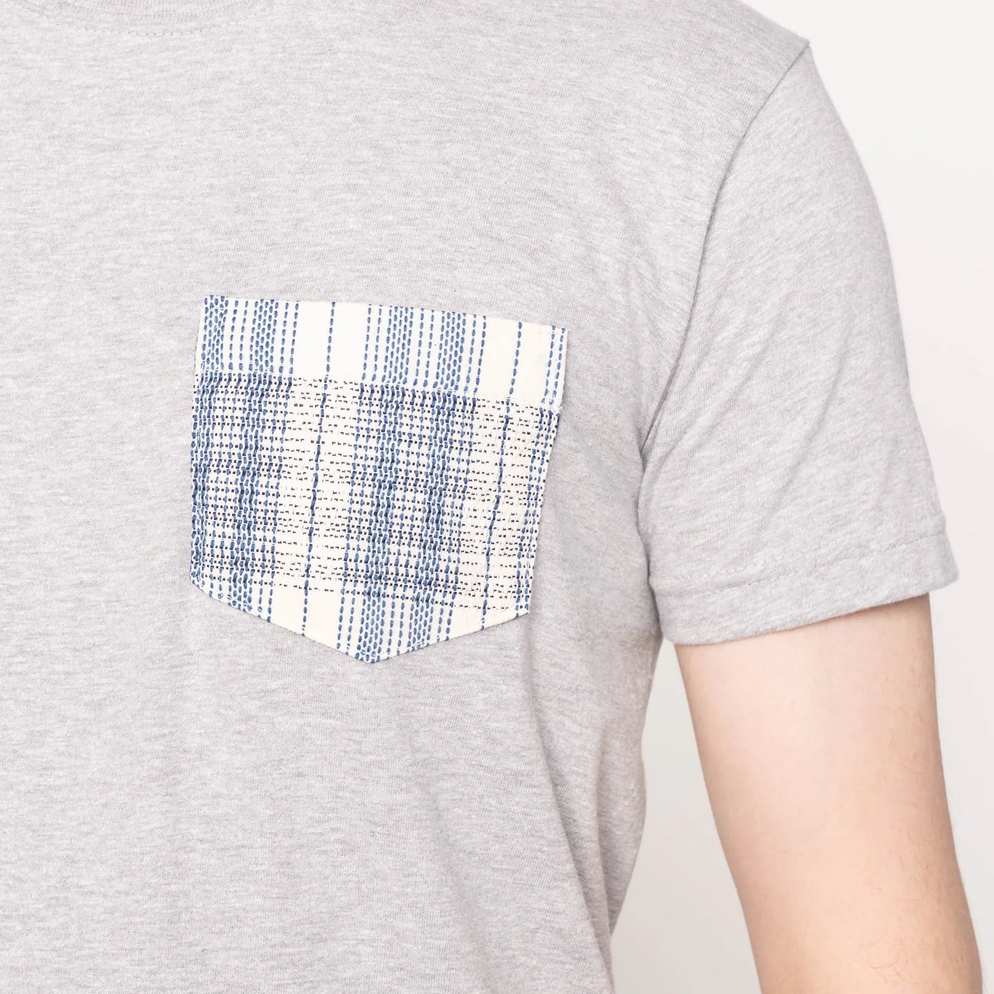 Pocket T-Shirt - Asagi Sashiko - Heather Grey