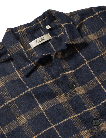Sun Wool Relaxed Fit Check Overshirt - Navy