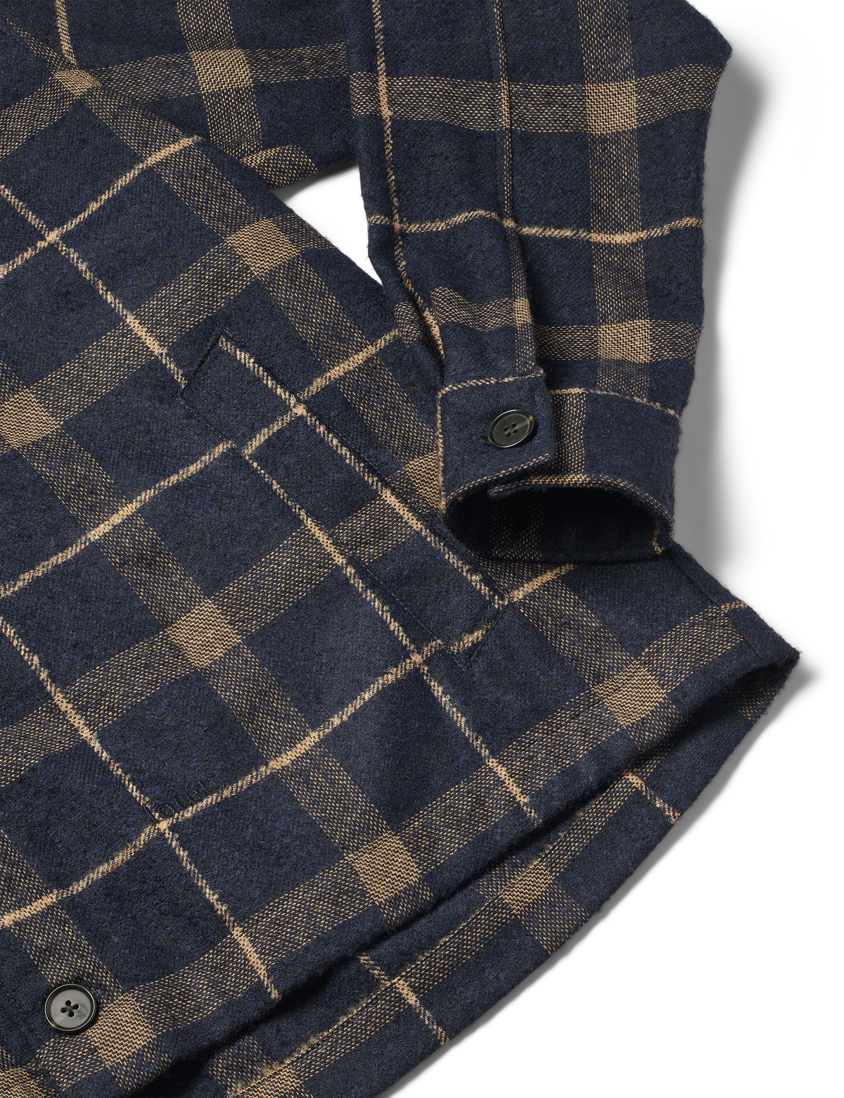 Sun Wool Relaxed Fit Check Overshirt - Navy