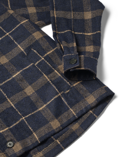 Sun Wool Relaxed Fit Check Overshirt - Navy