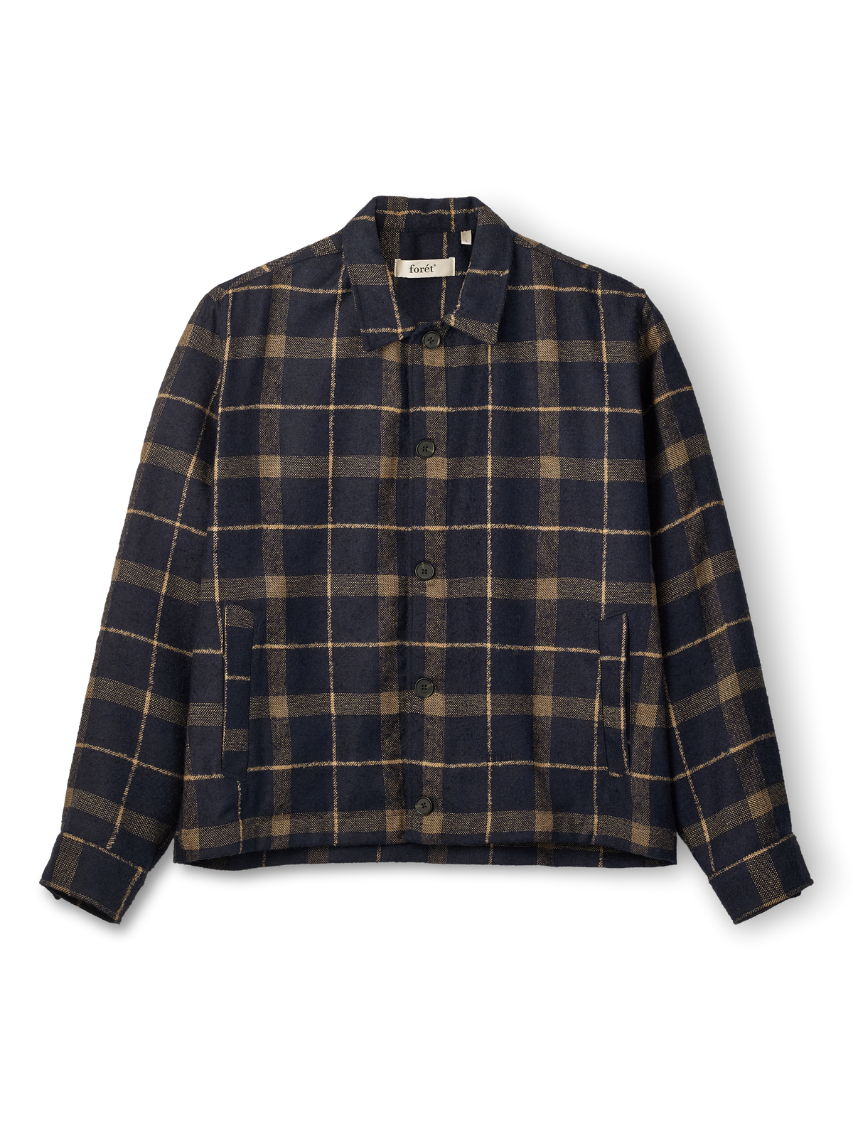 Sun Wool Relaxed Fit Check Overshirt - Navy