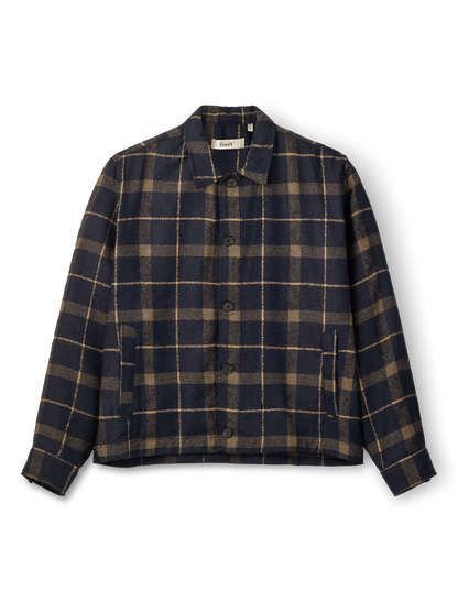 Sun Wool Relaxed Fit Check Overshirt - Navy