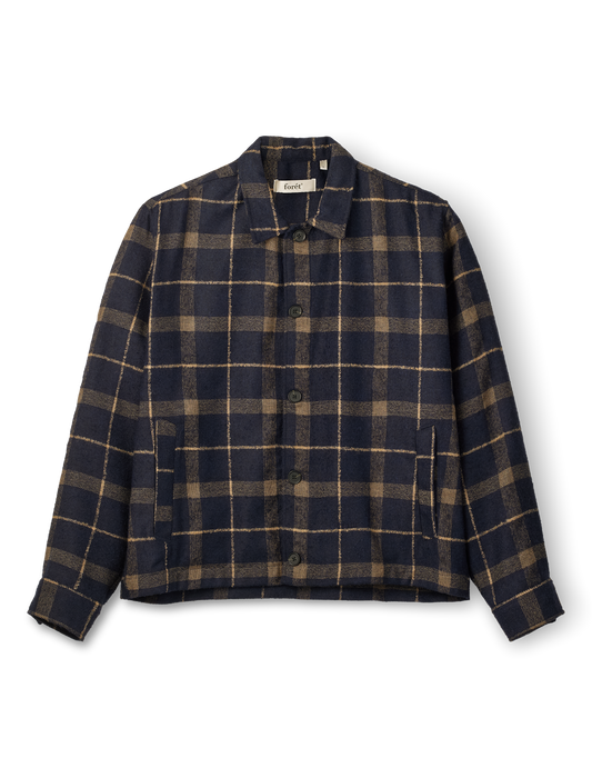 Sun Wool Relaxed Fit Check Overshirt - Navy