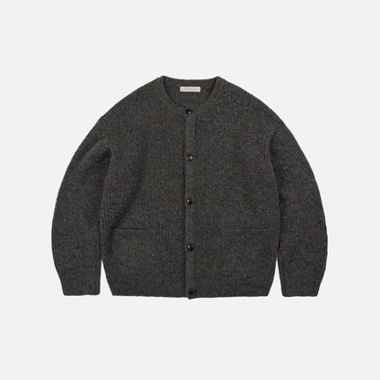 Brushed Wool Round Cardigan - Brown