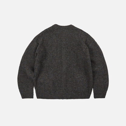 Brushed Wool Round Cardigan - Brown