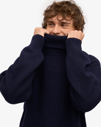 Merino Wool Turtleneck - Navy Blue