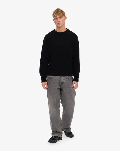 Oversized Merino Wool Crew - Deep Black