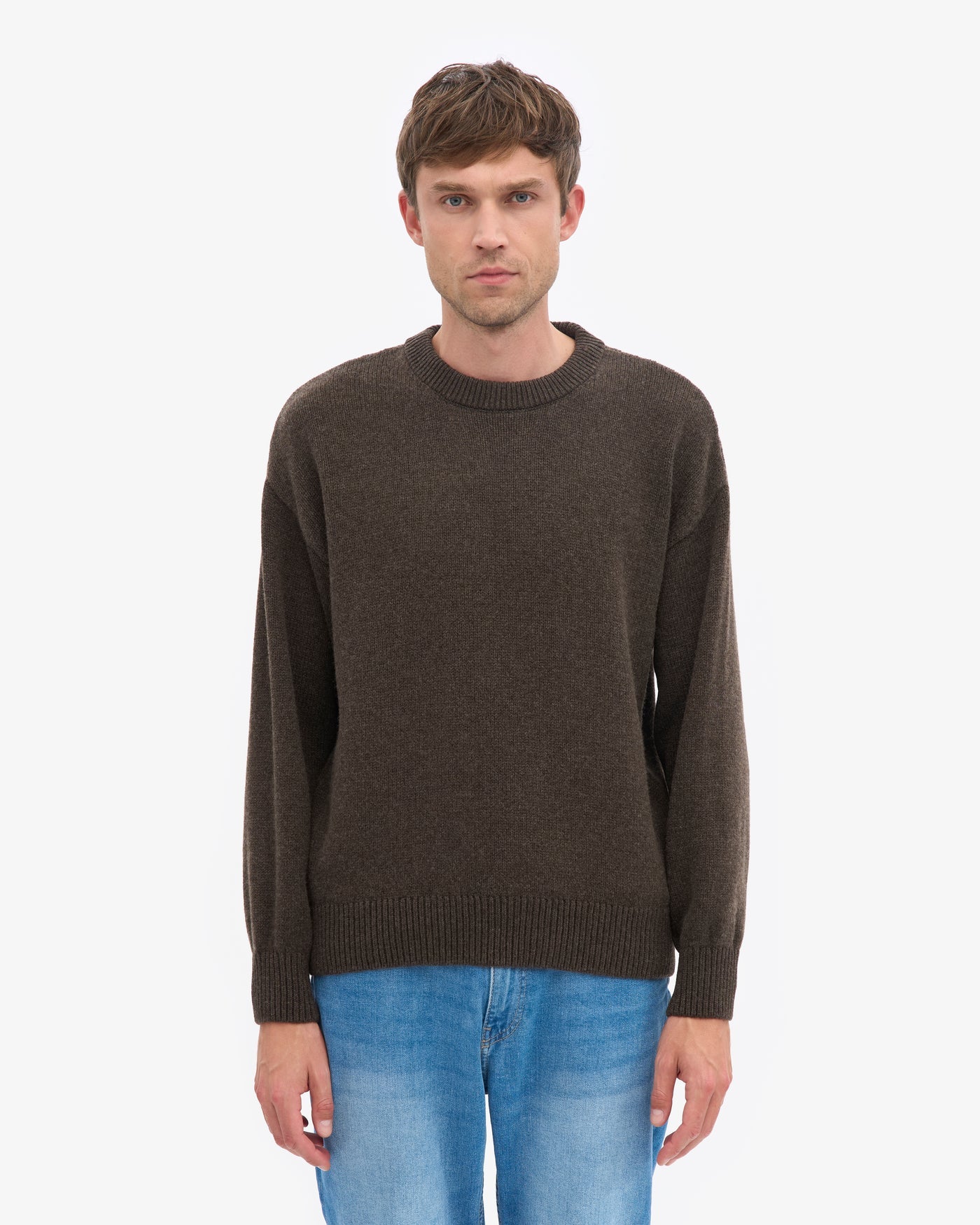 Oversized Merino Wool Crew - Coffee Brown