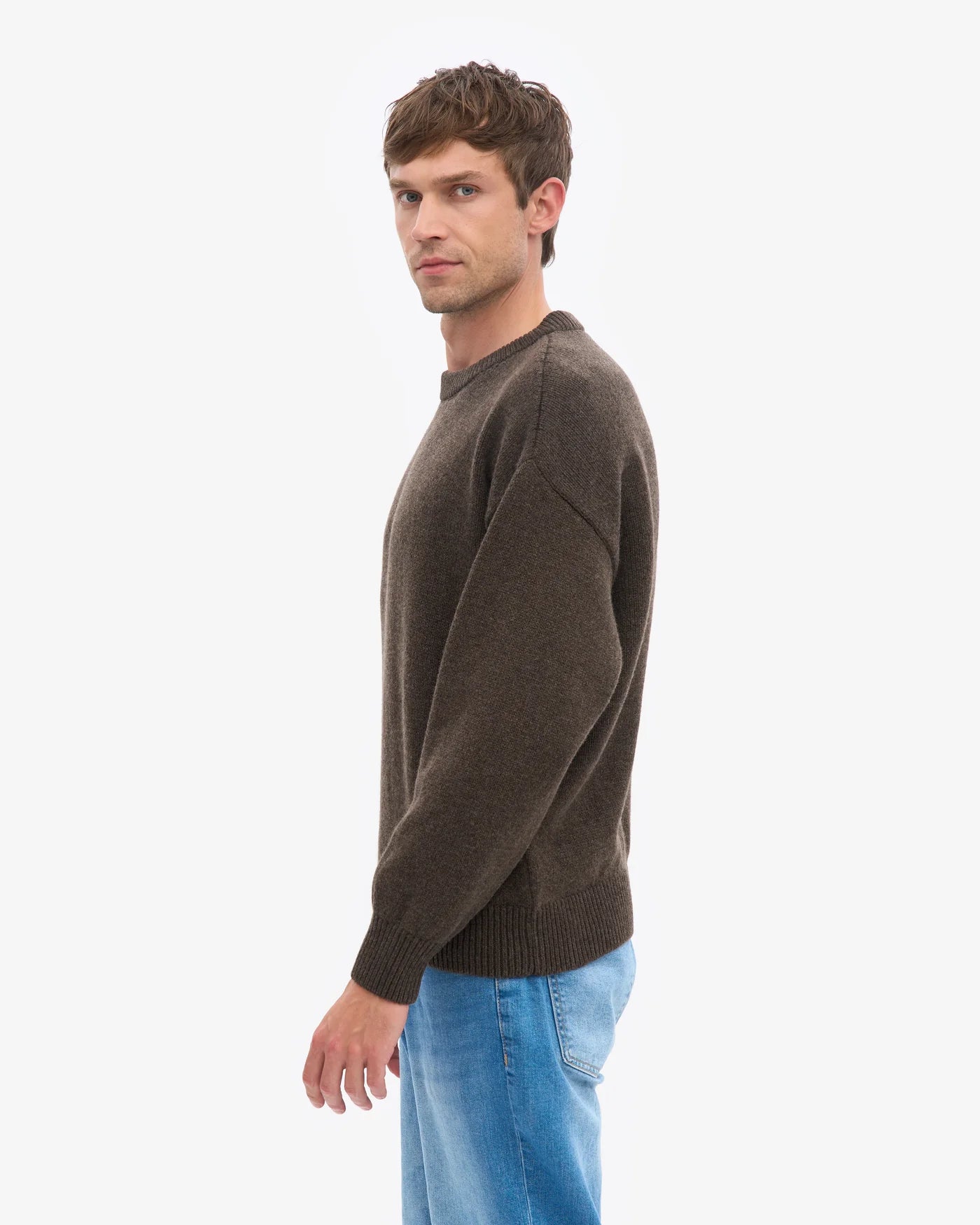 Oversized Merino Wool Crew - Coffee Brown