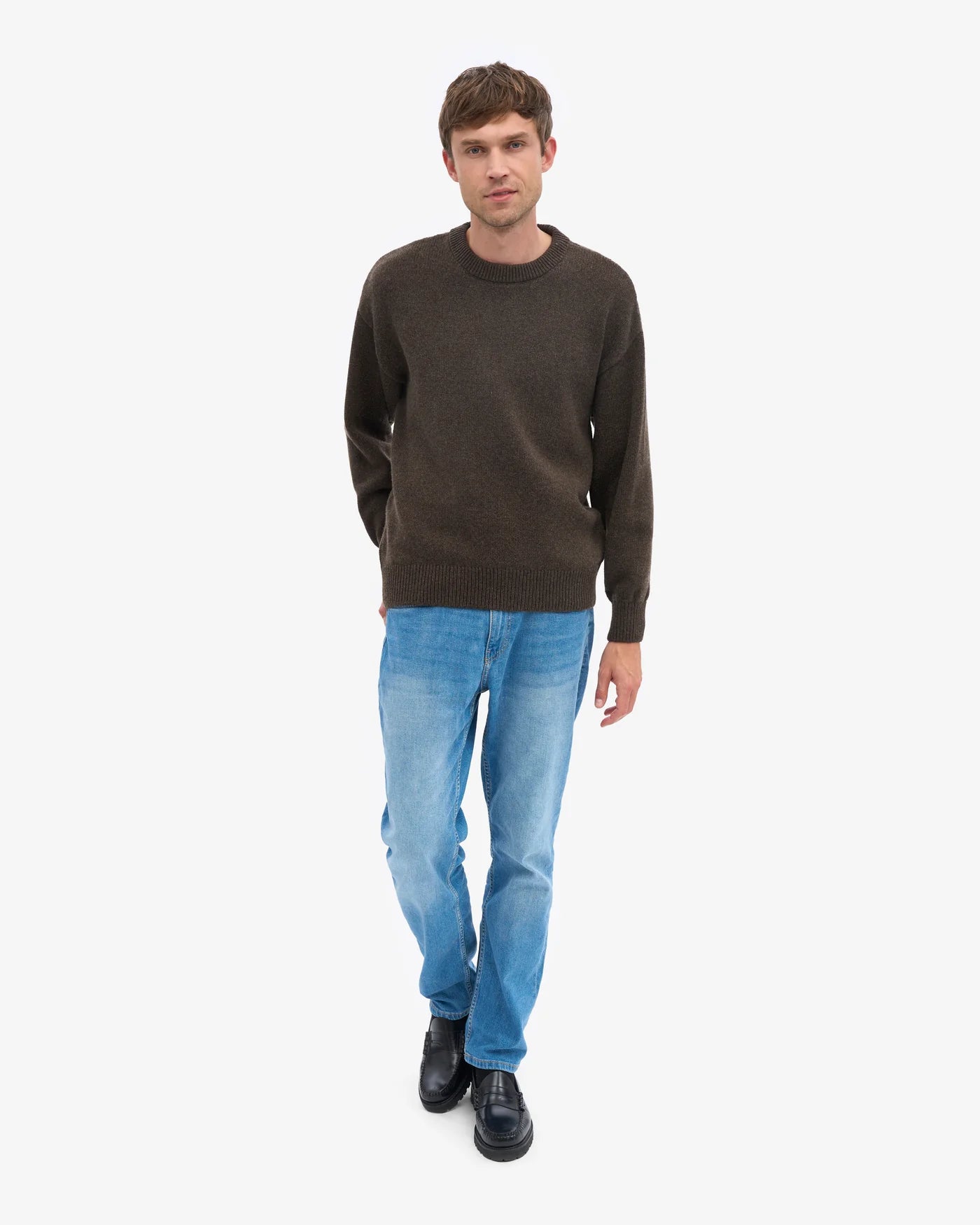 Oversized Merino Wool Crew - Coffee Brown