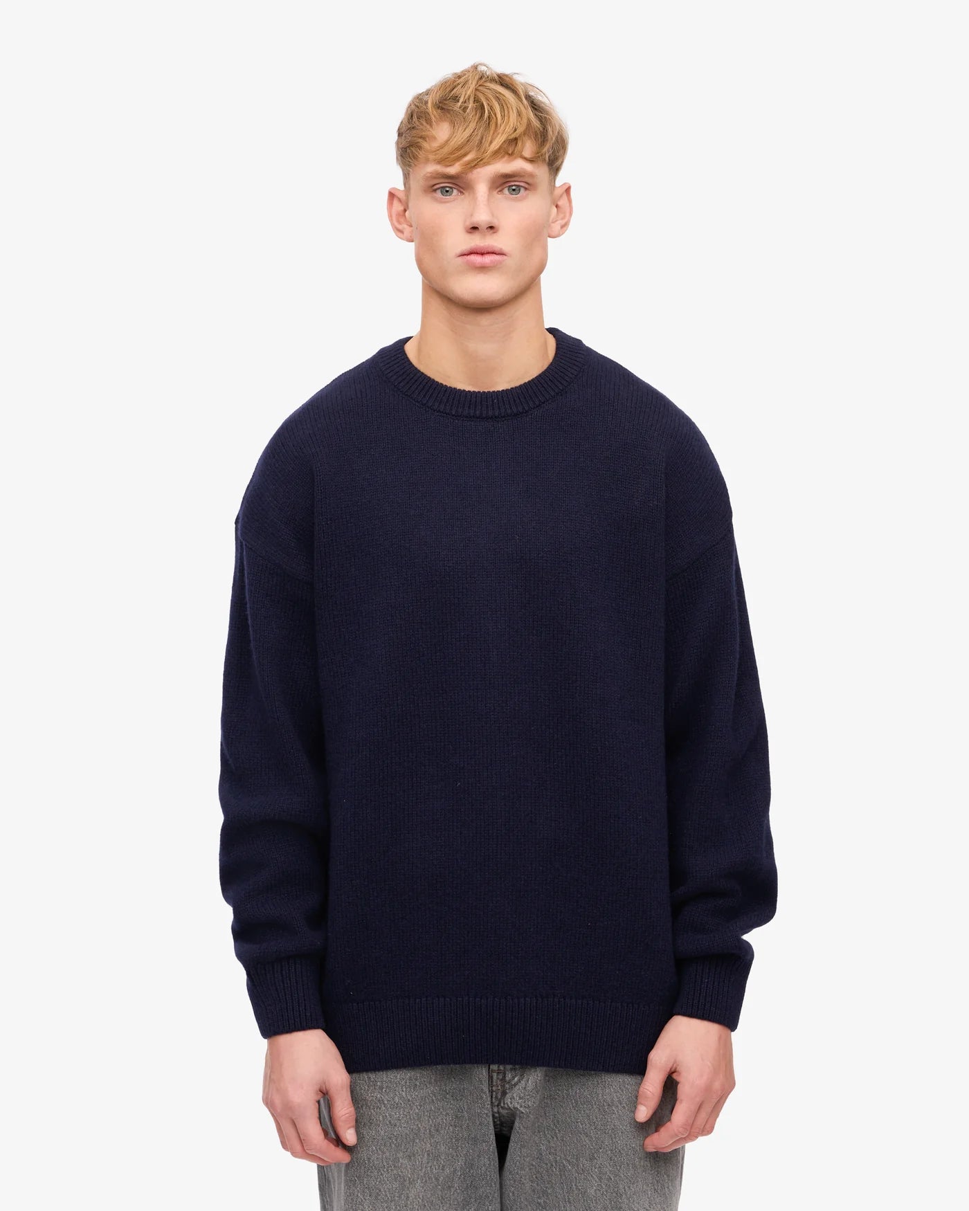 Oversized Merino Wool Crew - Navy Blue