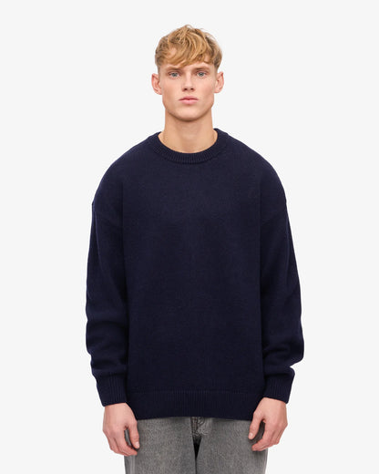 Oversized Merino Wool Crew - Navy Blue