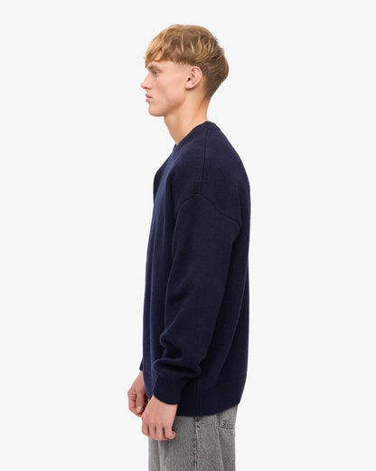 Oversized Merino Wool Crew - Navy Blue