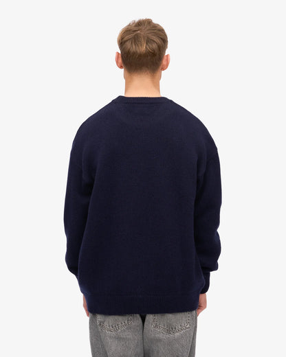 Oversized Merino Wool Crew - Navy Blue