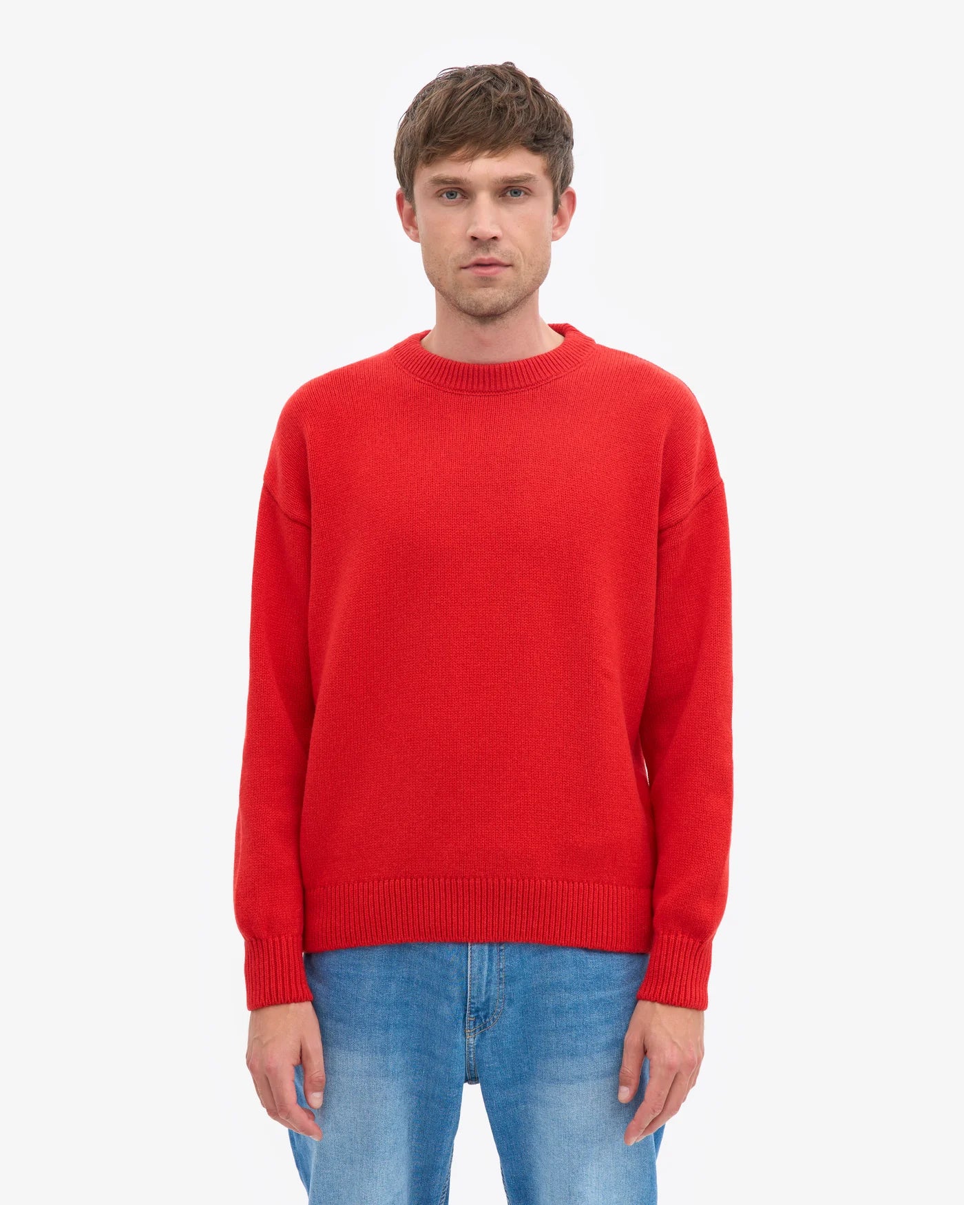 Oversized Merino Wool Crew - Red Tangerine