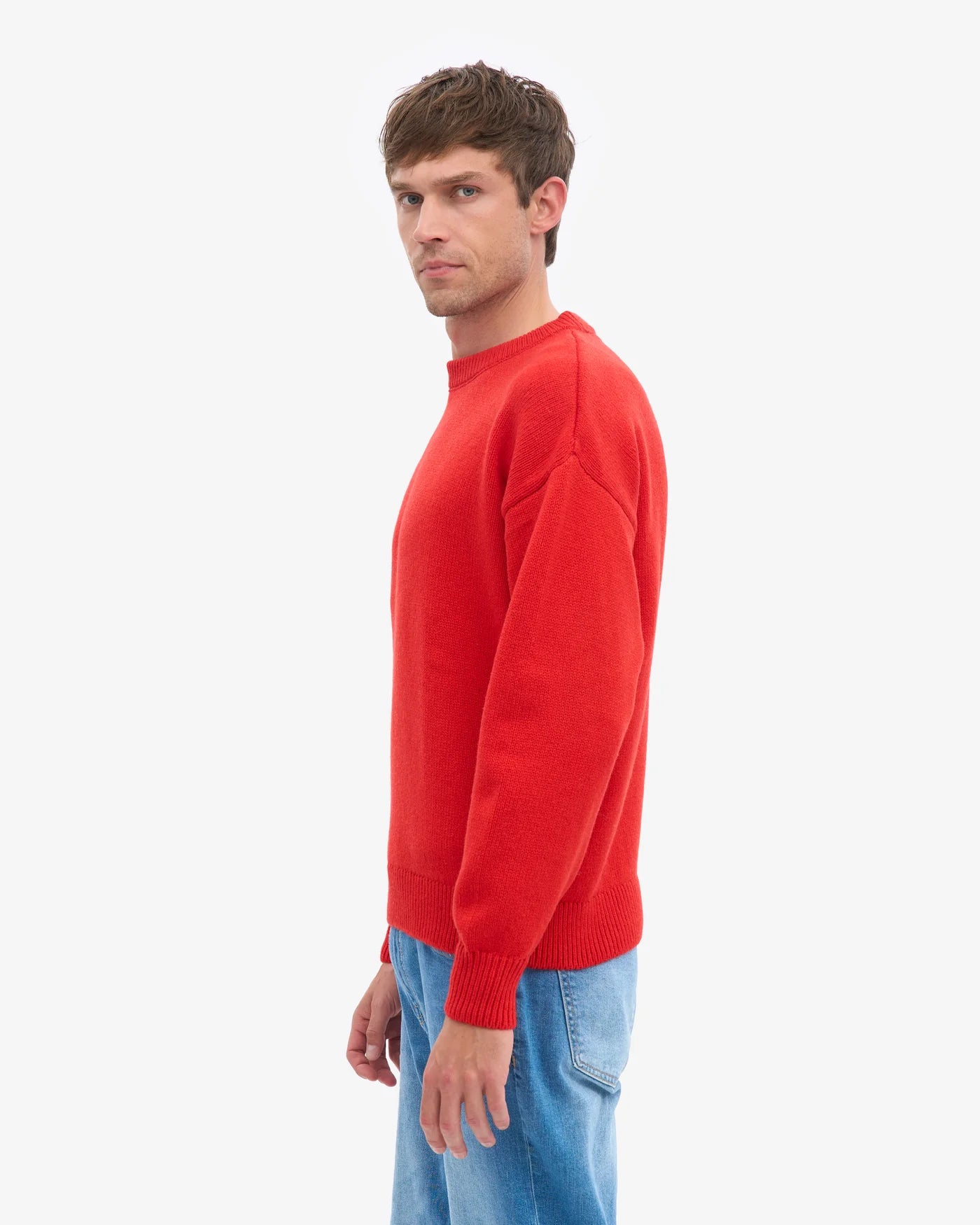 Oversized Merino Wool Crew - Red Tangerine