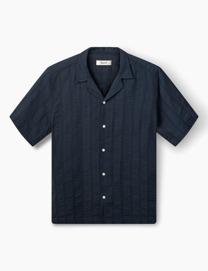 Peer Jacquard Stripe SS Shirt - Navy