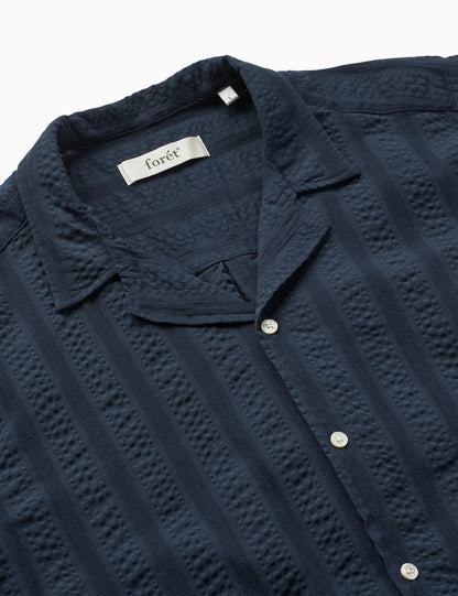 Peer Jacquard Stripe SS Shirt - Navy