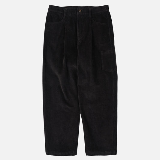 Corduroy Wide One Tuck Pant - Charcoal